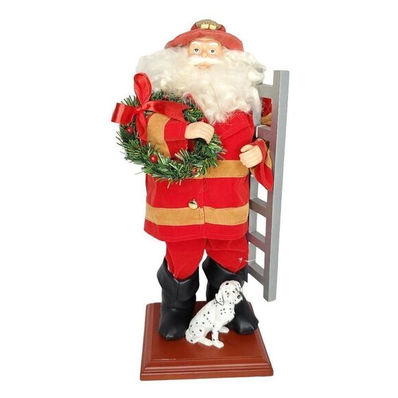Christmas Holiday Fireman Santa Wreath Dalmatian Figure 16" Santa's Workshop Inc - Picture 1 of 6